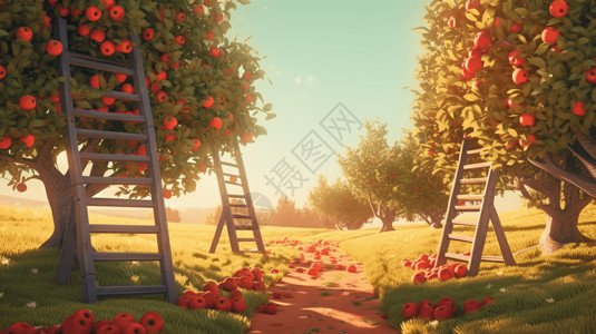 苹果园收获季图背景图片