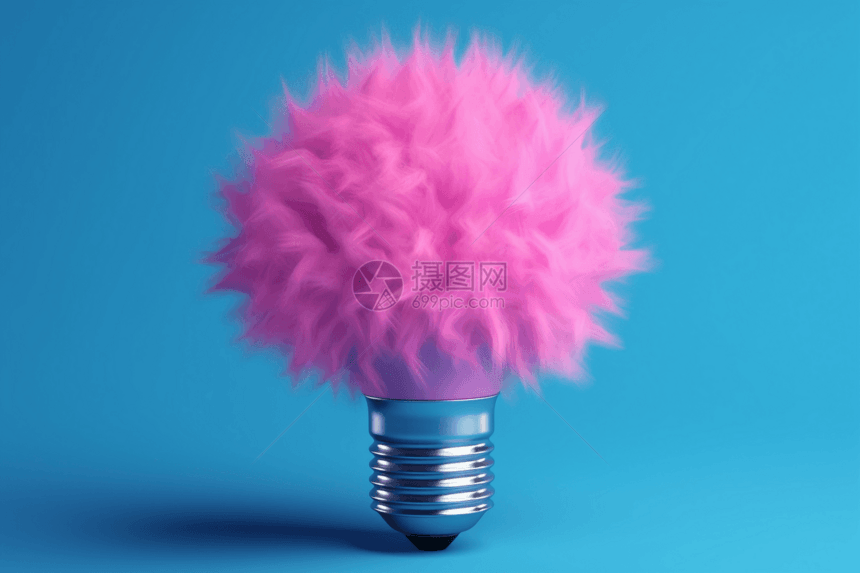 粉色毛皮灯泡3d渲染图图片