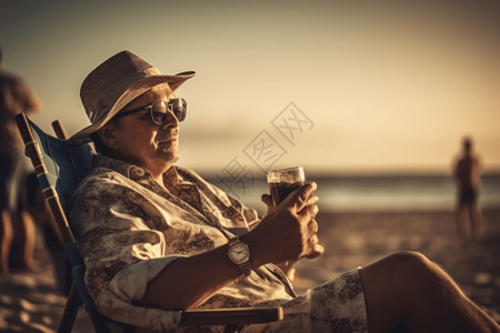 沙滩躺椅上的男人背景图片