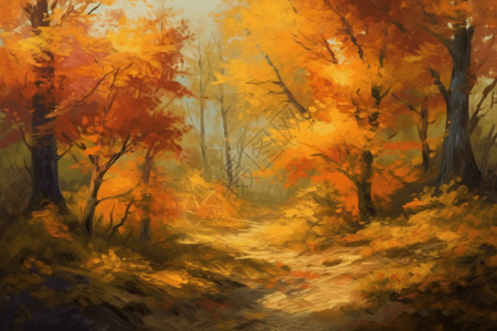 秋天的森林风景画图片