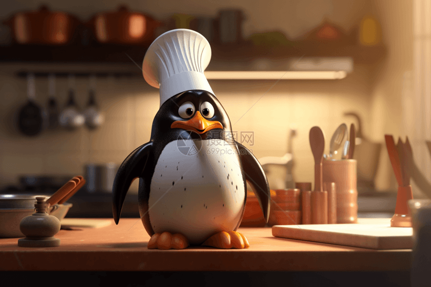 胖嘟嘟的企鹅厨师图片