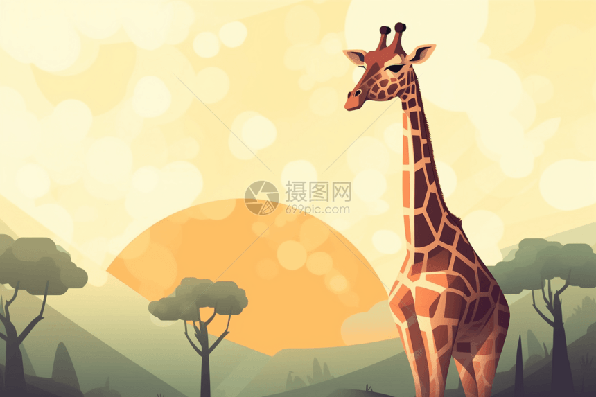 落日时的长颈鹿图片