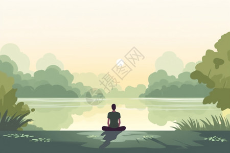 湖边瑜伽在公园练习瑜伽的男性插画插画