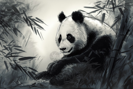 水墨画的熊猫图片
