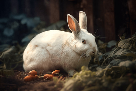 在菜地里的兔子背景图片