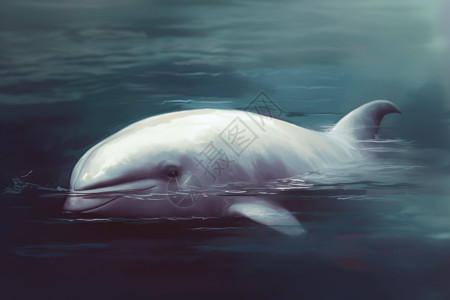 在水面游玩的白鲸宁静高清图片素材