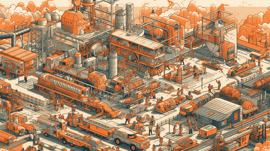 工业园区里的机械和工人图片