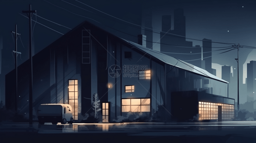 工业仓库的夜景图片
