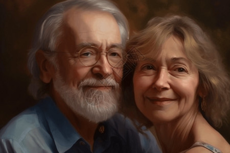 老年情侣一副油画的老年夫妻插画