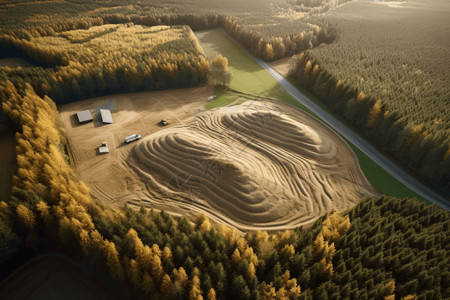 森林鸟瞰鸟瞰沙漠中央的工厂设计图片
