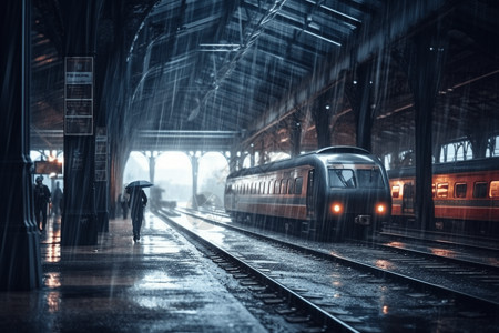 雨天下的火车站图片
