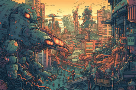 机器人入侵破坏城市图片