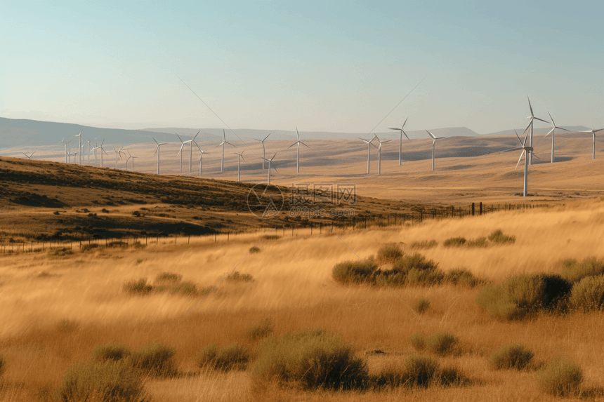 草原上的风力涡轮机图片
