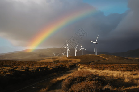 彩虹下荷塘彩虹下的风力发电机设计图片