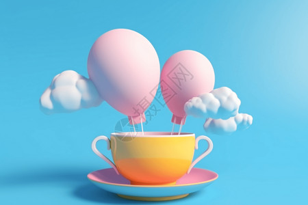 广告气球气球蓝天云概念3d渲染背景