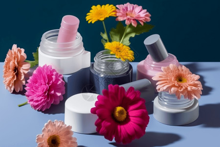 花卉化妆品容器渲染图背景图片