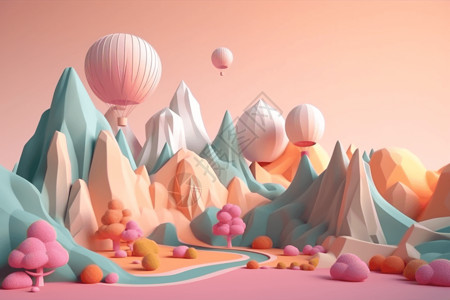 色彩景观3d插图背景图片