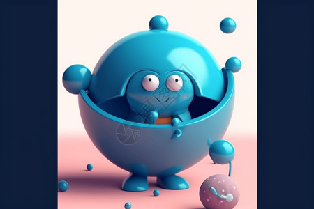 蓝色球的3D卡通人物图片