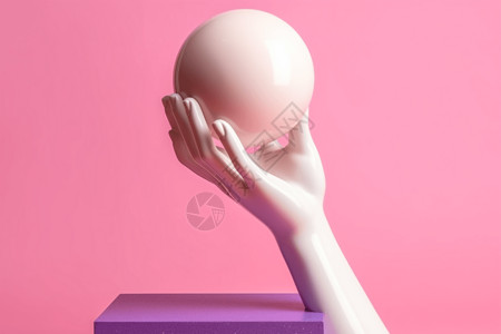 人体3D模型手握球粉色创意背景背景