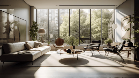 阳光充足的配有豪华超大沙发的现代风格客厅高清图片