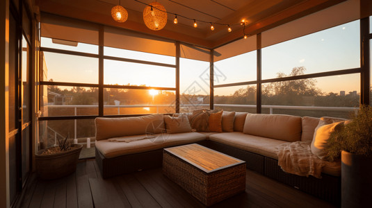 阳台外景日落景观舒适的休息区背景