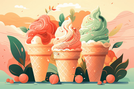 冰淇淋的平面插图背景图片