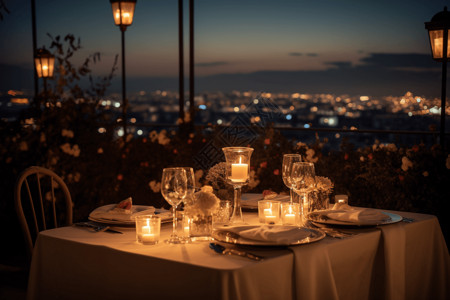 餐桌酒杯浪漫的户外晚餐设计图片