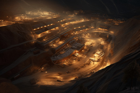 夜晚的铜矿高架视图高清图片