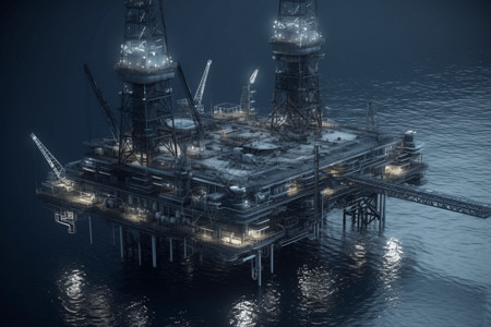 海工平台海面上的石油平台插画