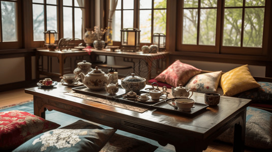 传统瓷器精致的下午茶设计图片