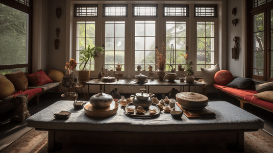 传统瓷器享受下午茶设计图片
