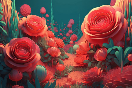 3D风格的美丽花卉背景图片