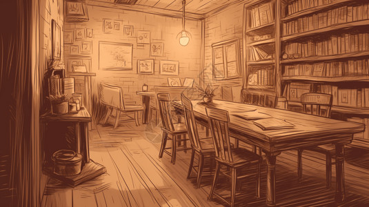 餐厅的小角落咖啡馆室内插画