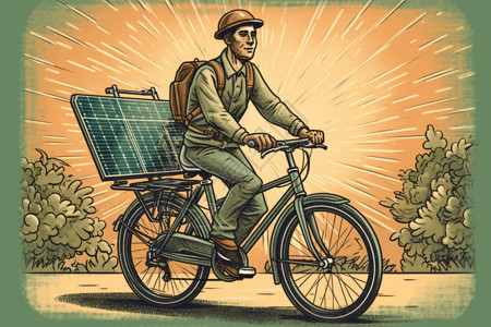 太阳能电池板驱动的自行车背景图片