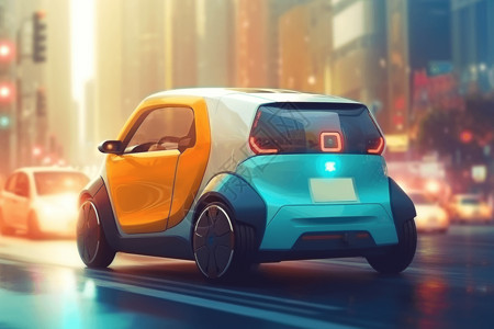 新能源车牌城市交通中的电动汽车插画