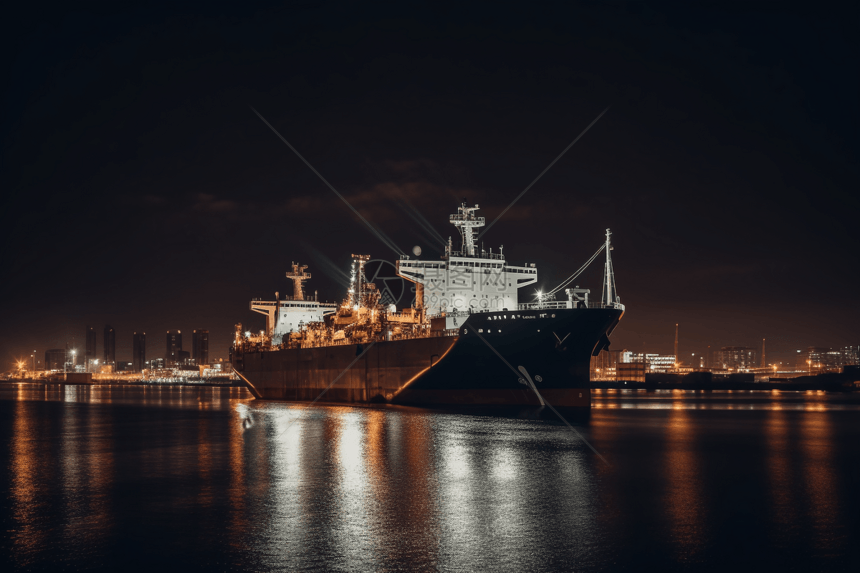 港口中轮船的夜景图片