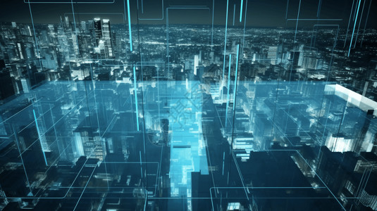 未来的城市背景前虚拟屏幕图片