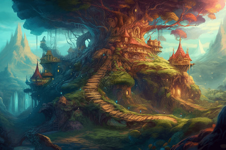 童话树屋华丽的童话城堡设计图片