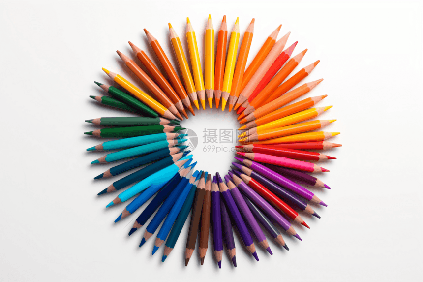 盘成一个圈的彩色蜡笔图片