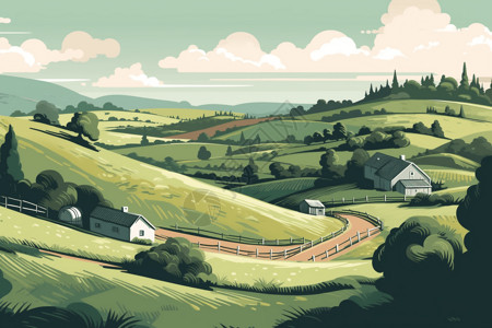 乡村平原的插画背景图片
