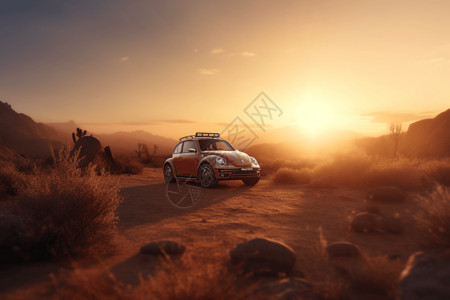 沙漠上的小型汽车背景
