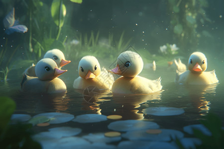 池塘中可爱的鸭子图片