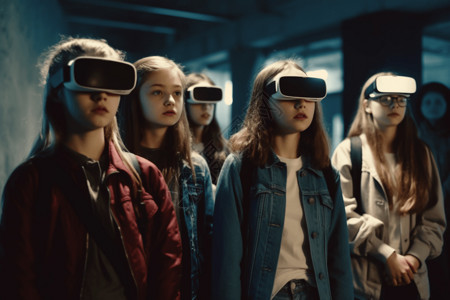 VR博物馆带着VR眼镜的儿童背景