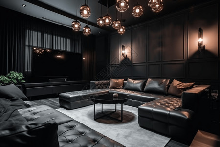 电视音响素材黑色的客厅设计图背景
