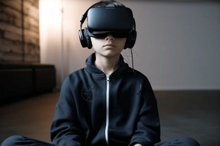 学生带着VR眼睛在享受背景