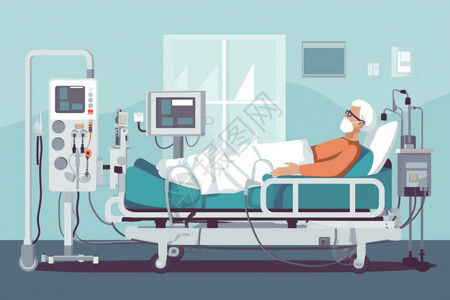 制氧气医院的病床插画