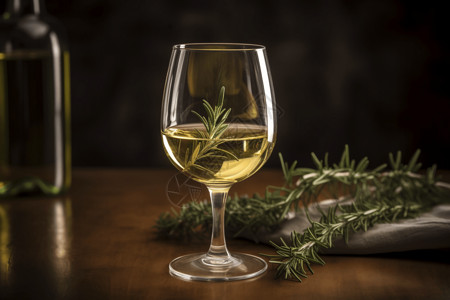 白葡萄酒和迷迭香图片素材