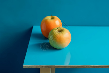 蓝色桌上的苹果背景图片