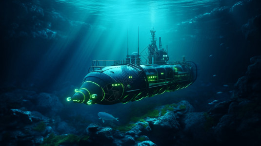 潜水艇在海底背景图片