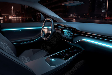 智能电动未来汽车简约的内饰设计图片